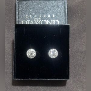 Never Worn Silver CZ Stud Earrings w/ 14k gold plated posts by Central Diamond